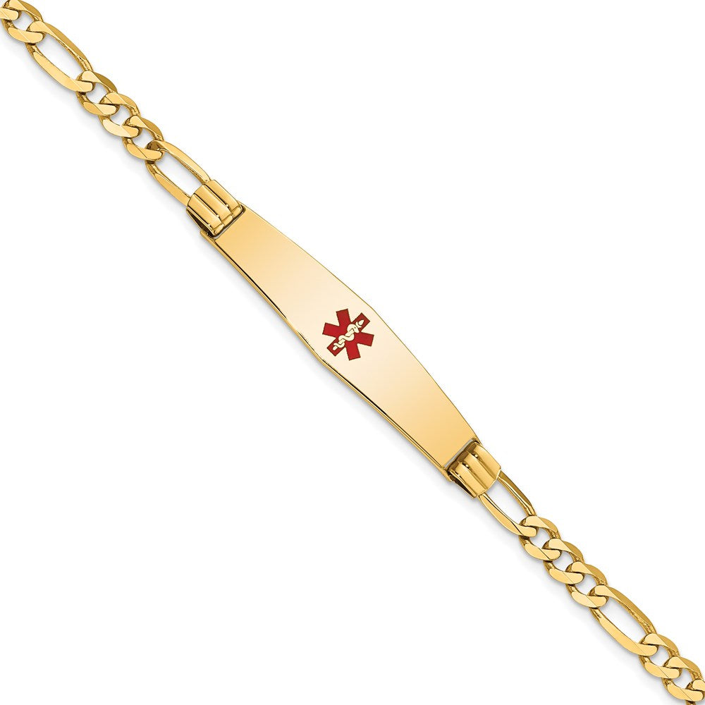 14K Gelbgold Medizinisch Massiv Kette/solid Platte Weich Diamant Form 36x9mm Centered Rot Emaille Figaro Glieder 8 Zoll Id Armband