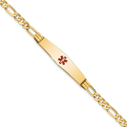 14K Gelbgold Medizinisch Massiv Kette/solid Platte Weich Diamant Form 36x9mm Centered Rot Emaille Figaro Glieder 8 Zoll Id Armband