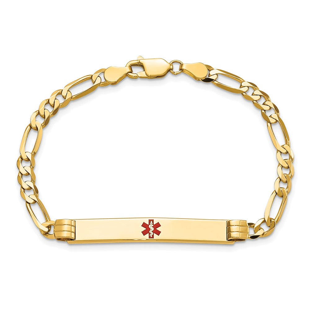 Massiv 14K Gelbgold Medizinisch Rot Emaille Figaro Id Armband