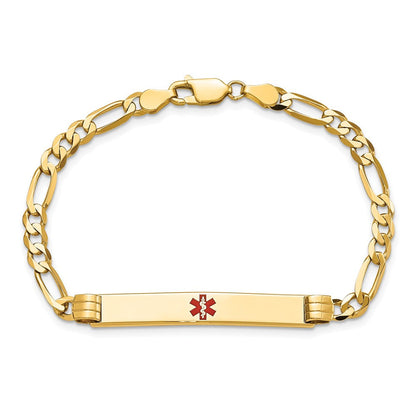 Massiv 14K Gelbgold Medizinisch Rot Emaille Figaro Id Armband