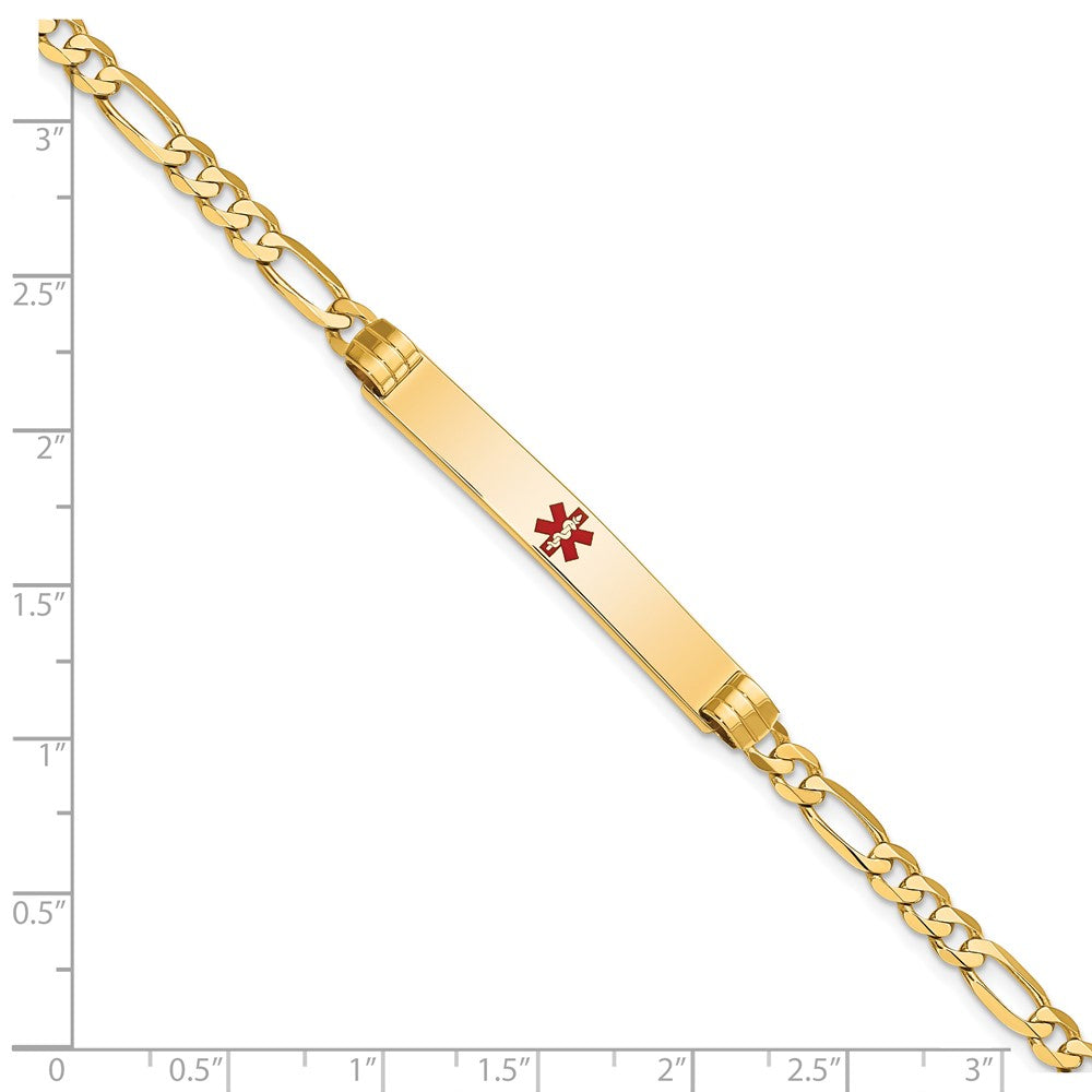 Massiv 14K Gelbgold Medizinisch Rot Emaille Figaro Id Armband