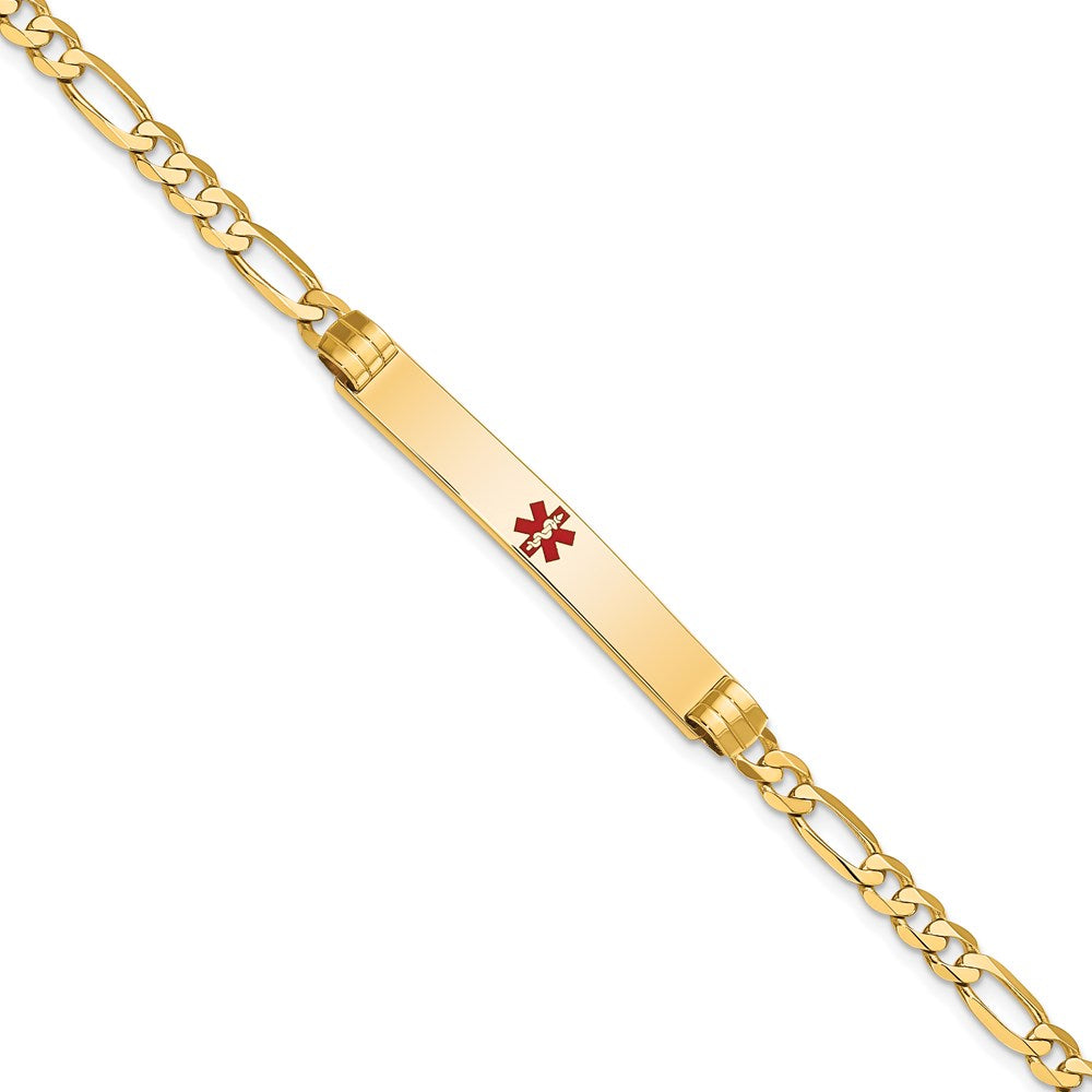 Massiv 14K Gelbgold Medizinisch Rot Emaille Figaro Id Armband
