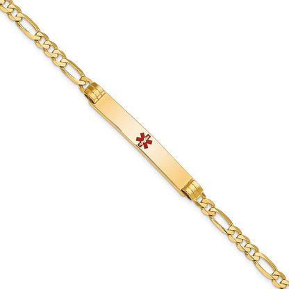 Massiv 14K Gelbgold Medizinisch Rot Emaille Figaro Id Armband