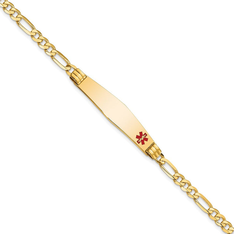 14K Gelbgold Medizinisch Massiv Kette/solid Platte Weich Diamant Form 36x9mm Off Mittig Rot Emaille Figaro Glieder 7 Zoll Id Armband