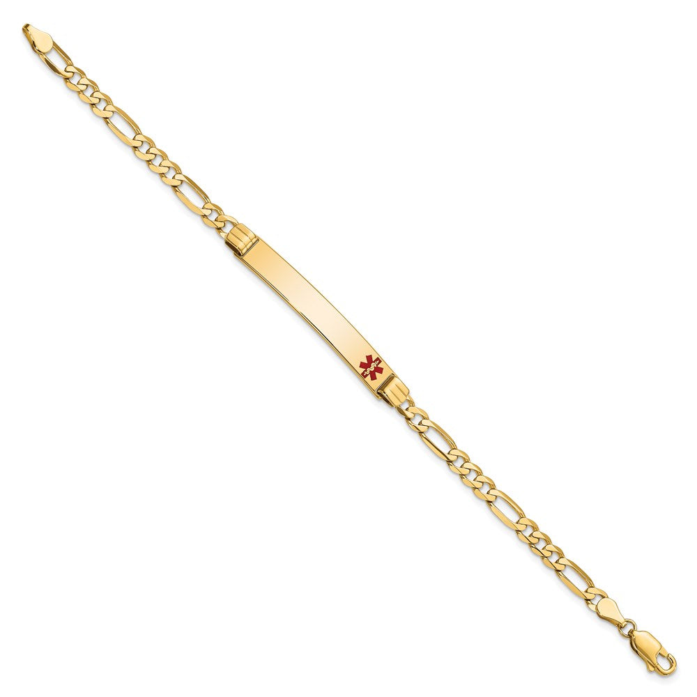 Massiv 14K Gelbgold Medizinisch Rot Emaille Figaro Id Armband