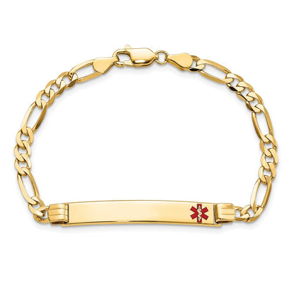 Massiv 14K Gelbgold Medizinisch Rot Emaille Figaro Id Armband
