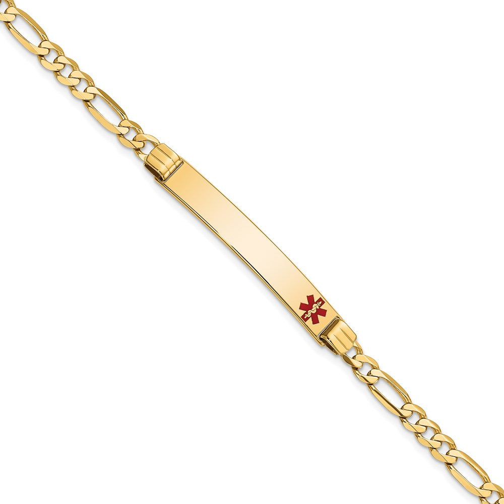Massiv 14K Gelbgold Medizinisch Rot Emaille Figaro Id Armband