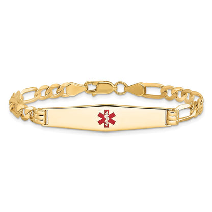 14K Gelbgold Medizinisch Massiv Kette/solid Platte Weich Diamant Form 36x9mm Centered Rot Emaille Flach Figaro Glieder 7 Zoll Id Armband