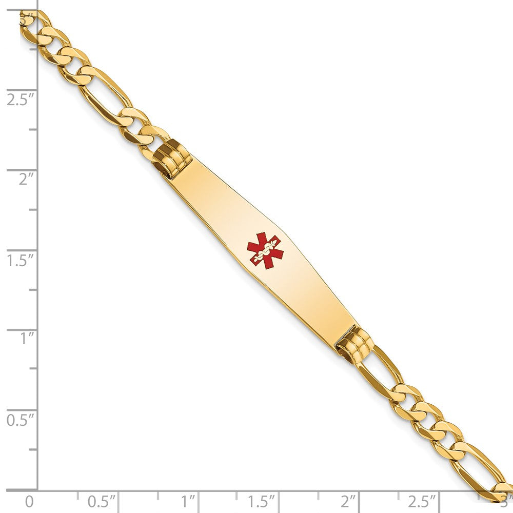 14K Gelbgold Medizinisch Massiv Kette/solid Platte Weich Diamant Form 36x9mm Centered Rot Emaille Flach Figaro Glieder 7 Zoll Id Armband