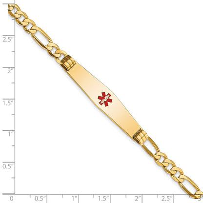 14K Gelbgold Medizinisch Massiv Kette/solid Platte Weich Diamant Form 36x9mm Centered Rot Emaille Flach Figaro Glieder 7 Zoll Id Armband