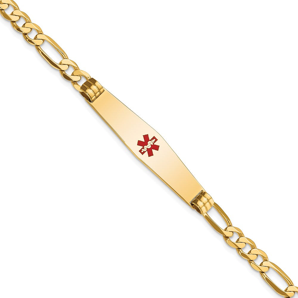 14K Gelbgold Medizinisch Massiv Kette/solid Platte Weich Diamant Form 36x9mm Centered Rot Emaille Flach Figaro Glieder 7 Zoll Id Armband