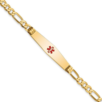 14K Gelbgold Medizinisch Massiv Kette/solid Platte Weich Diamant Form 36x9mm Centered Rot Emaille Flach Figaro Glieder 7 Zoll Id Armband