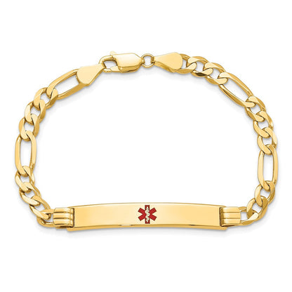Massiv 14K Gelbgold Medizinisch Rot Emaille Flach Figaro Glieder Id Armband