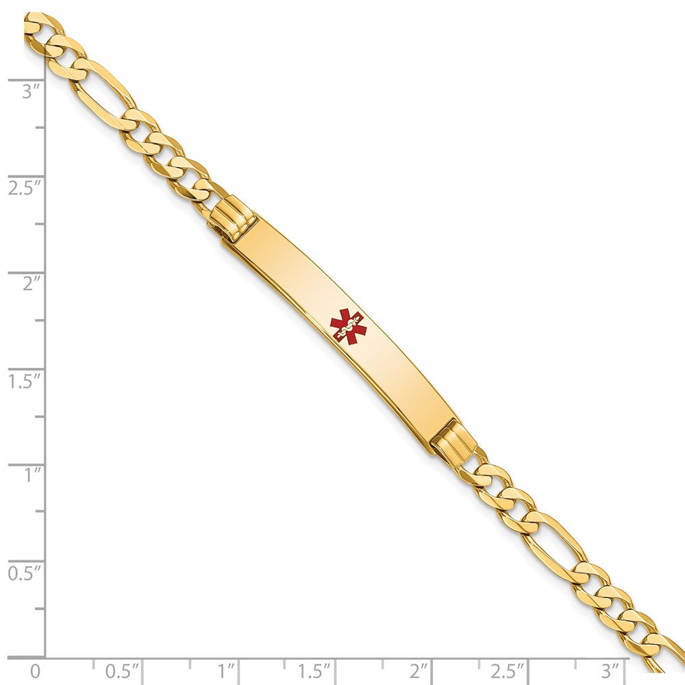 Massiv 14K Gelbgold Medizinisch Rot Emaille Flach Figaro Glieder Id Armband
