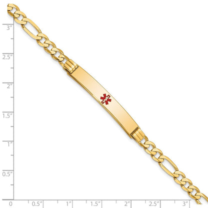 Massiv 14K Gelbgold Medizinisch Rot Emaille Flach Figaro Glieder Id Armband
