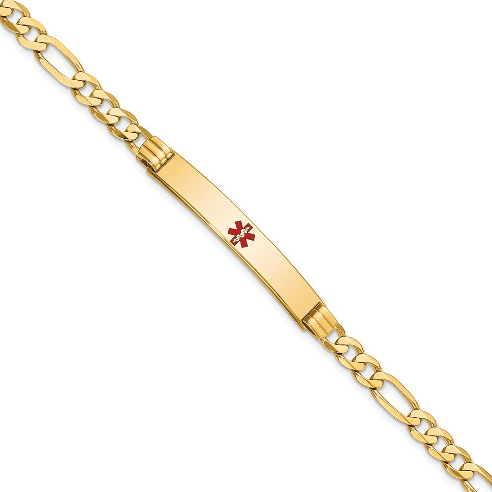 Massiv 14K Gelbgold Medizinisch Rot Emaille Flach Figaro Glieder Id Armband
