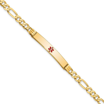 Massiv 14K Gelbgold Medizinisch Rot Emaille Flach Figaro Glieder Id Armband