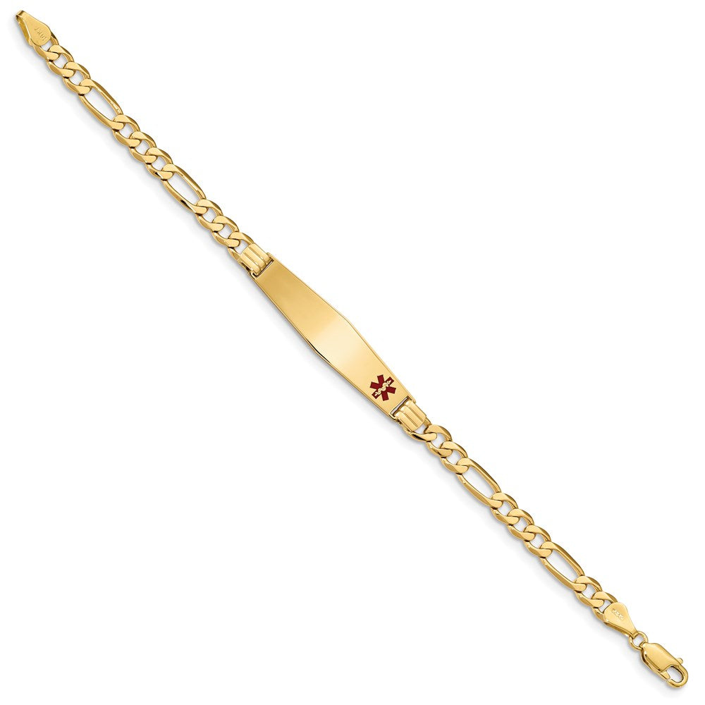 14K Gelbgold Medizinisch Massiv Kette/solid Platte Weich Diamant Form 36x9mm Off Mittig Rot Emaille Flach Figaro Glieder 8 Zoll Id Armband