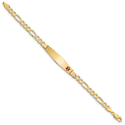 14K Gelbgold Medizinisch Massiv Kette/solid Platte Weich Diamant Form 36x9mm Off Mittig Rot Emaille Flach Figaro Glieder 8 Zoll Id Armband