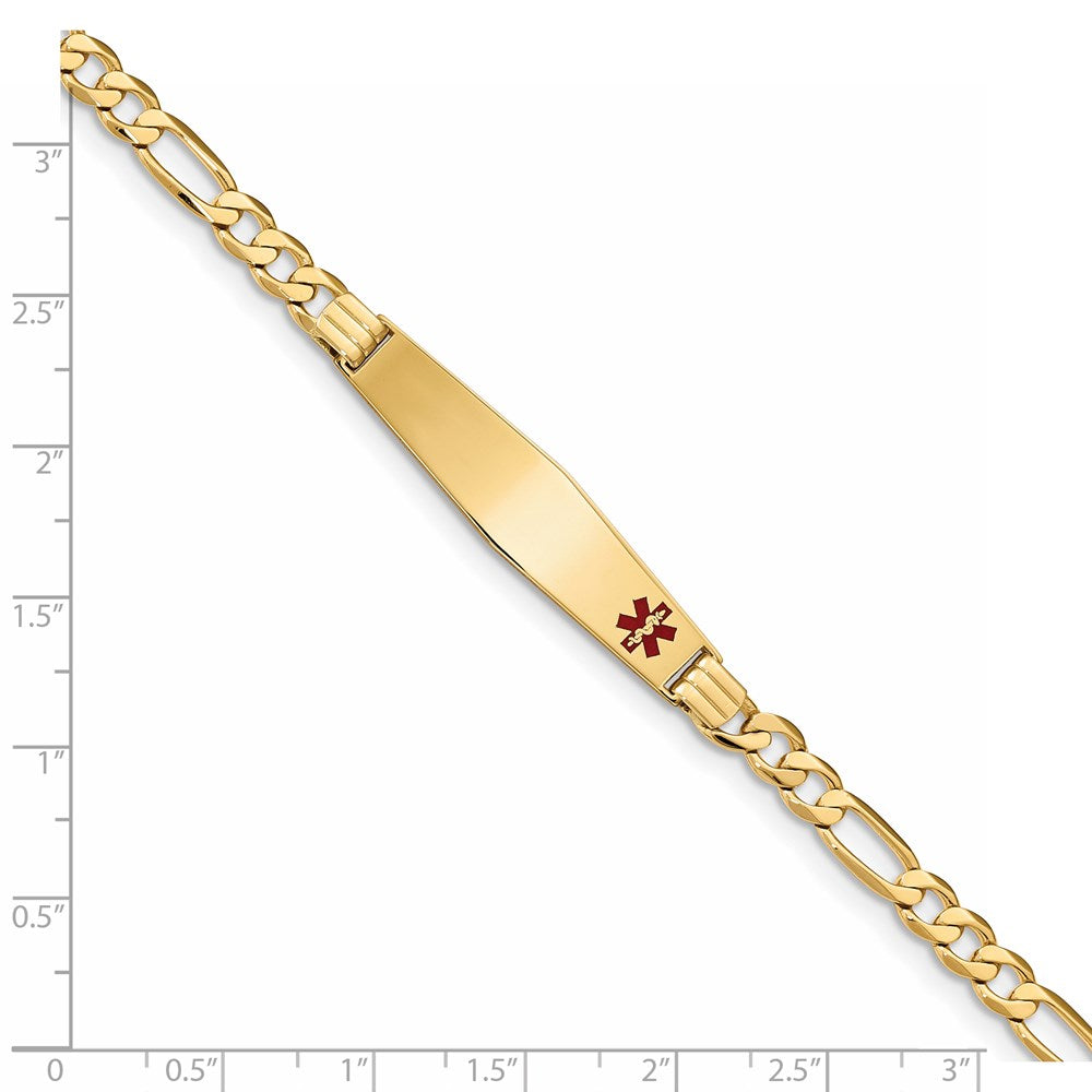 14K Gelbgold Medizinisch Massiv Kette/solid Platte Weich Diamant Form 36x9mm Off Mittig Rot Emaille Flach Figaro Glieder 8 Zoll Id Armband