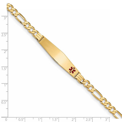 14K Gelbgold Medizinisch Massiv Kette/solid Platte Weich Diamant Form 36x9mm Off Mittig Rot Emaille Flach Figaro Glieder 8 Zoll Id Armband