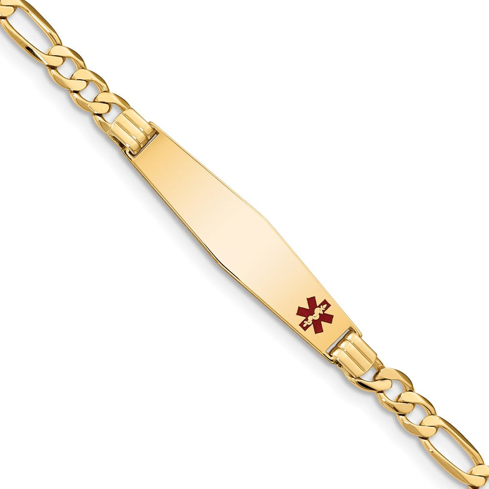 14K Gelbgold Medizinisch Massiv Kette/solid Platte Weich Diamant Form 36x9mm Off Mittig Rot Emaille Flach Figaro Glieder 8 Zoll Id Armband