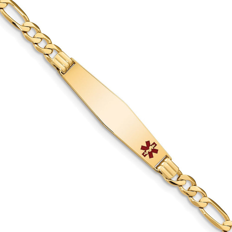 14K Gelbgold Medizinisch Massiv Kette/solid Platte Weich Diamant Form 36x9mm Off Mittig Rot Emaille Flach Figaro Glieder 8 Zoll Id Armband
