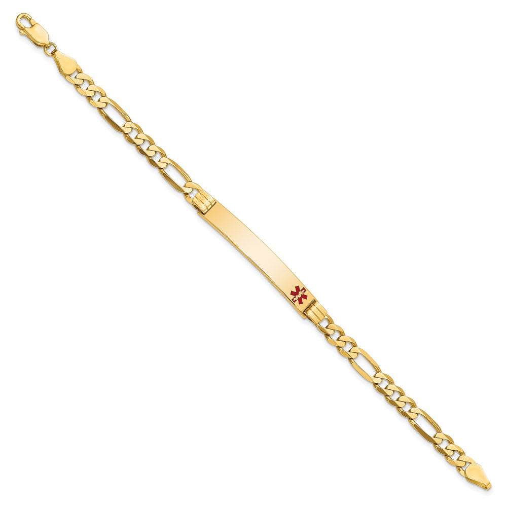 Massiv 14K Gelbgold Medizinisch Rot Emaille Flach Figaro Glieder Id Armband