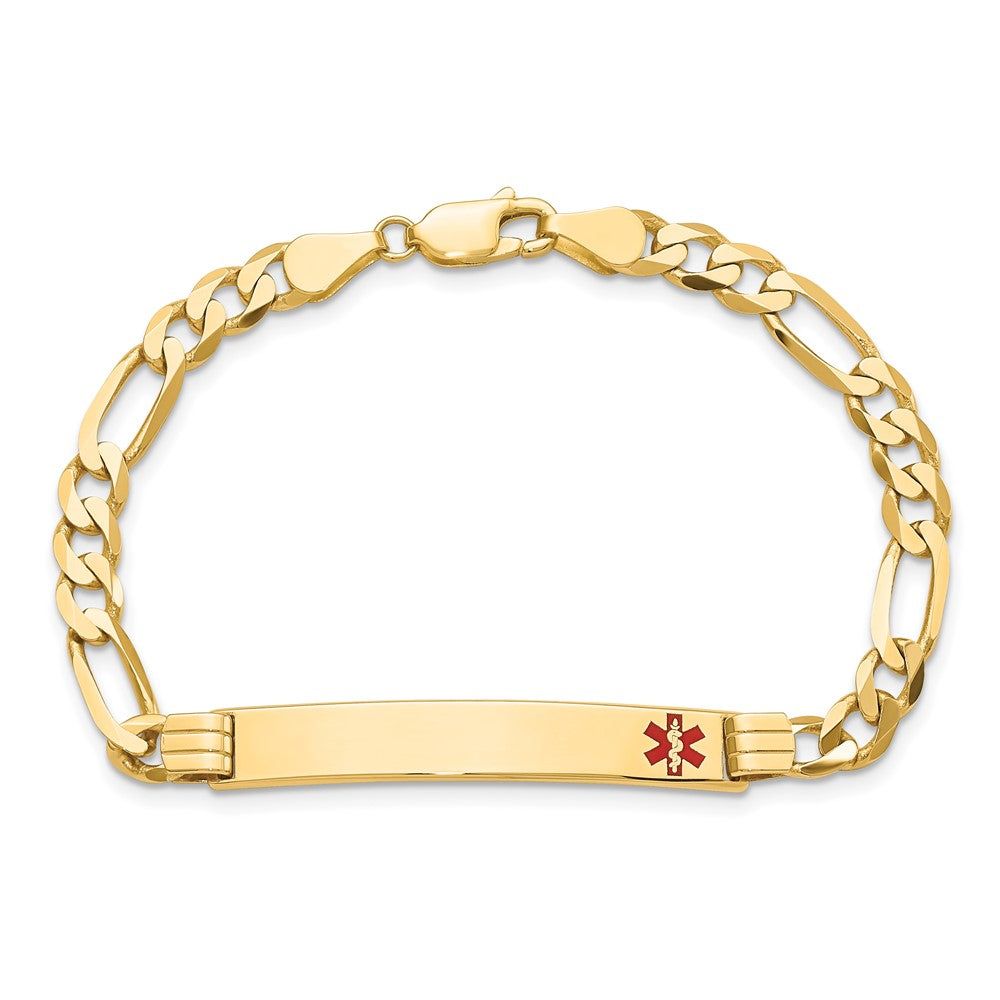Massiv 14K Gelbgold Medizinisch Rot Emaille Flach Figaro Glieder Id Armband