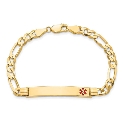 Massiv 14K Gelbgold Medizinisch Rot Emaille Flach Figaro Glieder Id Armband