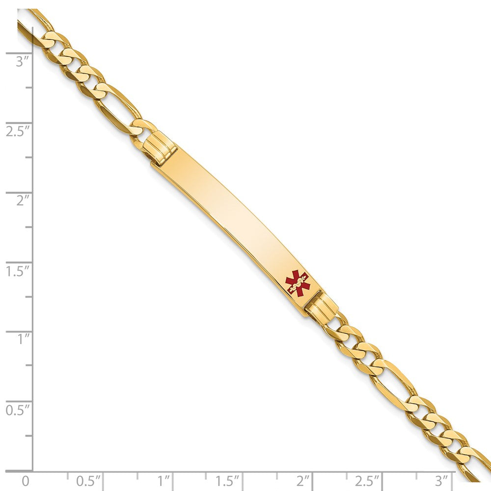 Massiv 14K Gelbgold Medizinisch Rot Emaille Flach Figaro Glieder Id Armband