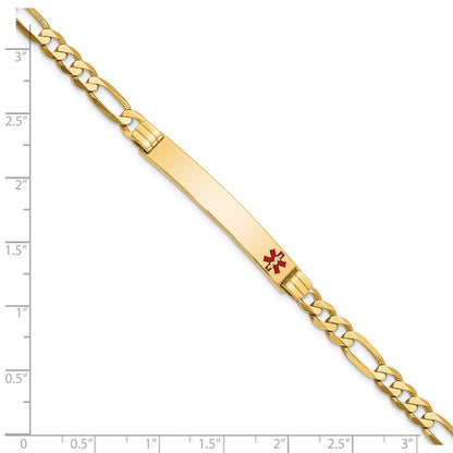 Massiv 14K Gelbgold Medizinisch Rot Emaille Flach Figaro Glieder Id Armband