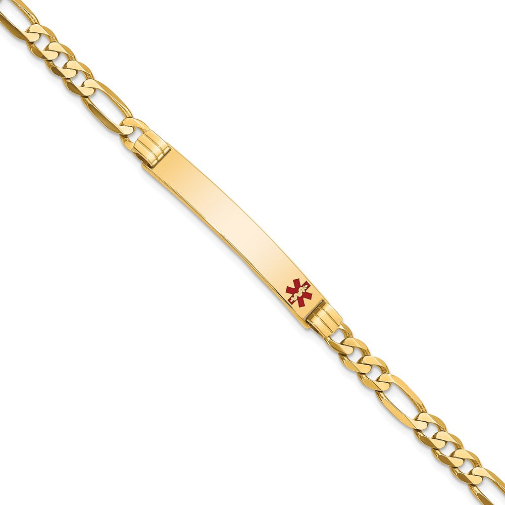 Massiv 14K Gelbgold Medizinisch Rot Emaille Flach Figaro Glieder Id Armband