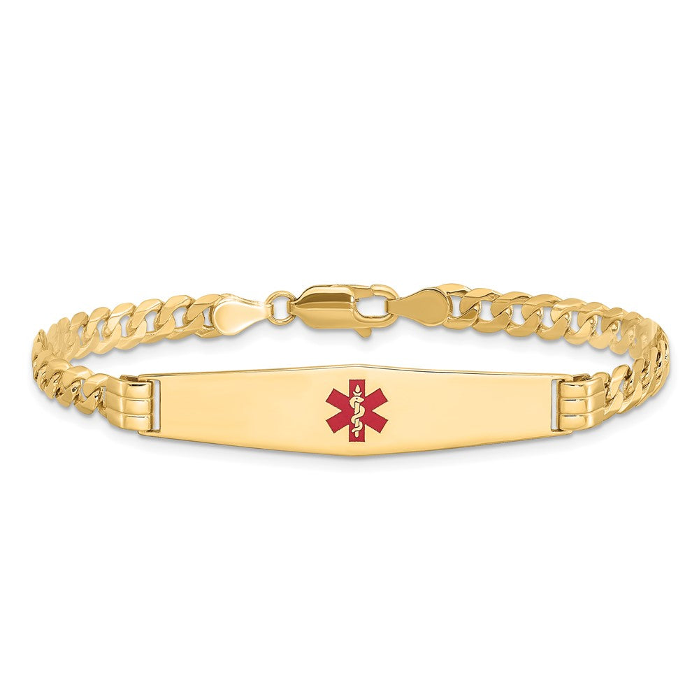 14K Gelbgold Medizinisch Massiv Kette/solid Platte Weich Diamant Form 36x9mm Centered Rot Emaille Panzer Glieder 7 Zoll Id Armband