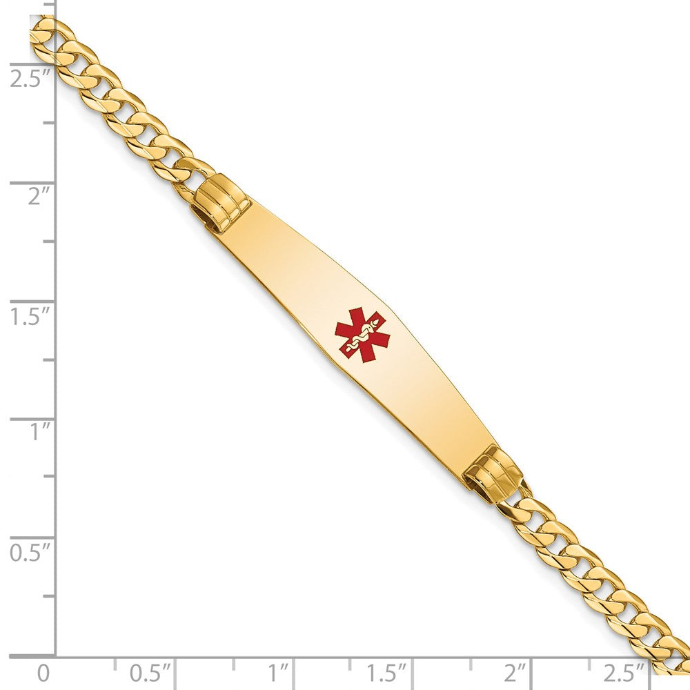 14K Gelbgold Medizinisch Massiv Kette/solid Platte Weich Diamant Form 36x9mm Centered Rot Emaille Panzer Glieder 7 Zoll Id Armband
