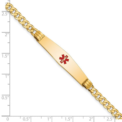 14K Gelbgold Medizinisch Massiv Kette/solid Platte Weich Diamant Form 36x9mm Centered Rot Emaille Panzer Glieder 7 Zoll Id Armband