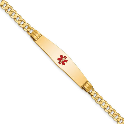 14K Gelbgold Medizinisch Massiv Kette/solid Platte Weich Diamant Form 36x9mm Centered Rot Emaille Panzer Glieder 7 Zoll Id Armband