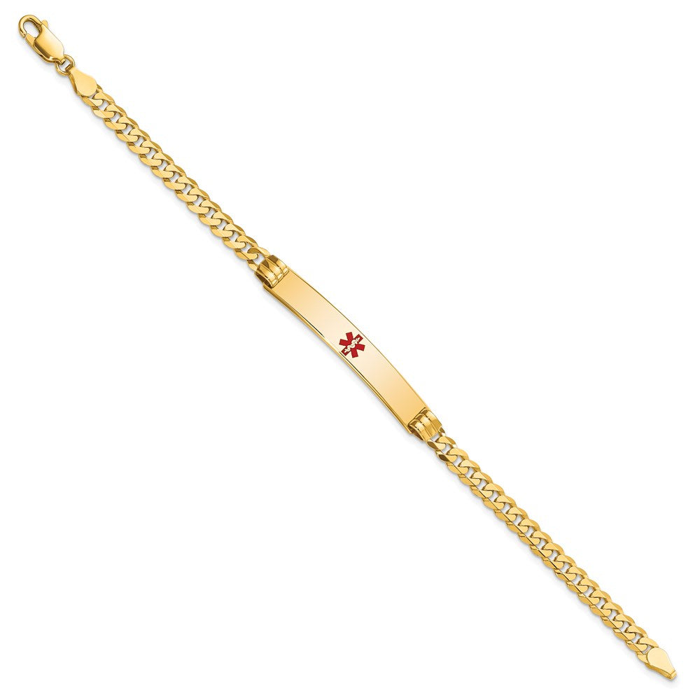Massiv 14K Gelbgold Medizinisch Rot Emaille Panzer Glieder Id Armband