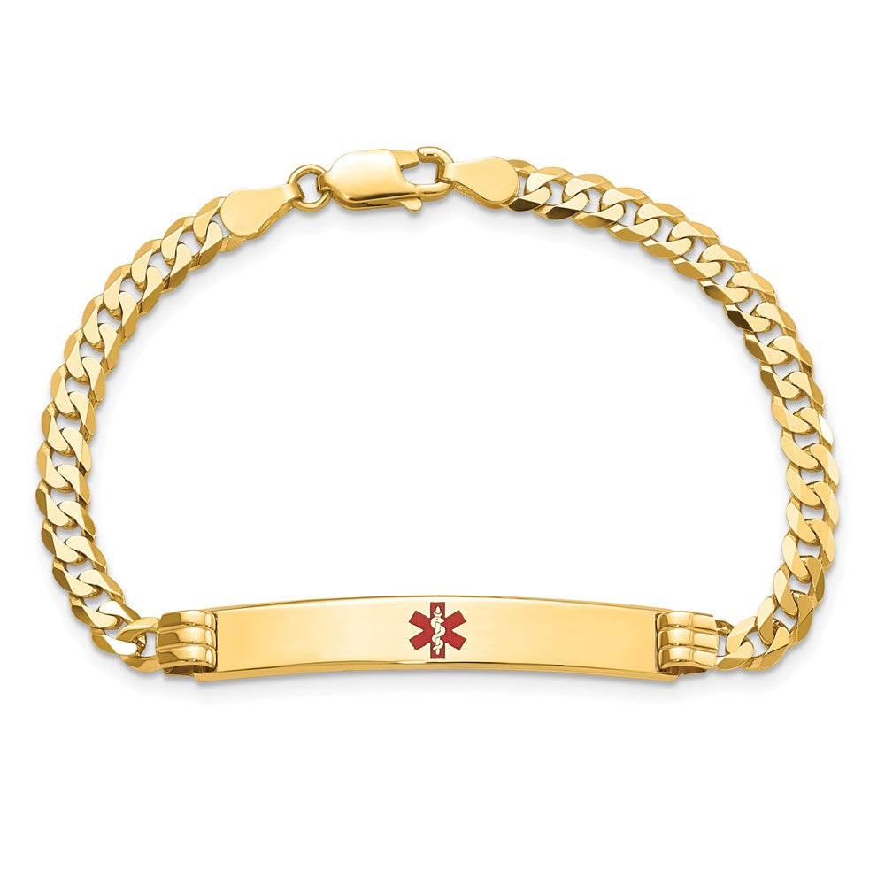 Massiv 14K Gelbgold Medizinisch Rot Emaille Panzer Glieder Id Armband