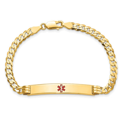 Massiv 14K Gelbgold Medizinisch Rot Emaille Panzer Glieder Id Armband