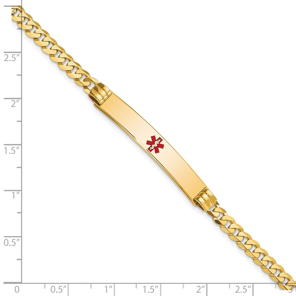 Massiv 14K Gelbgold Medizinisch Rot Emaille Panzer Glieder Id Armband