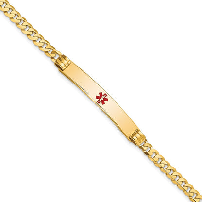 Massiv 14K Gelbgold Medizinisch Rot Emaille Panzer Glieder Id Armband