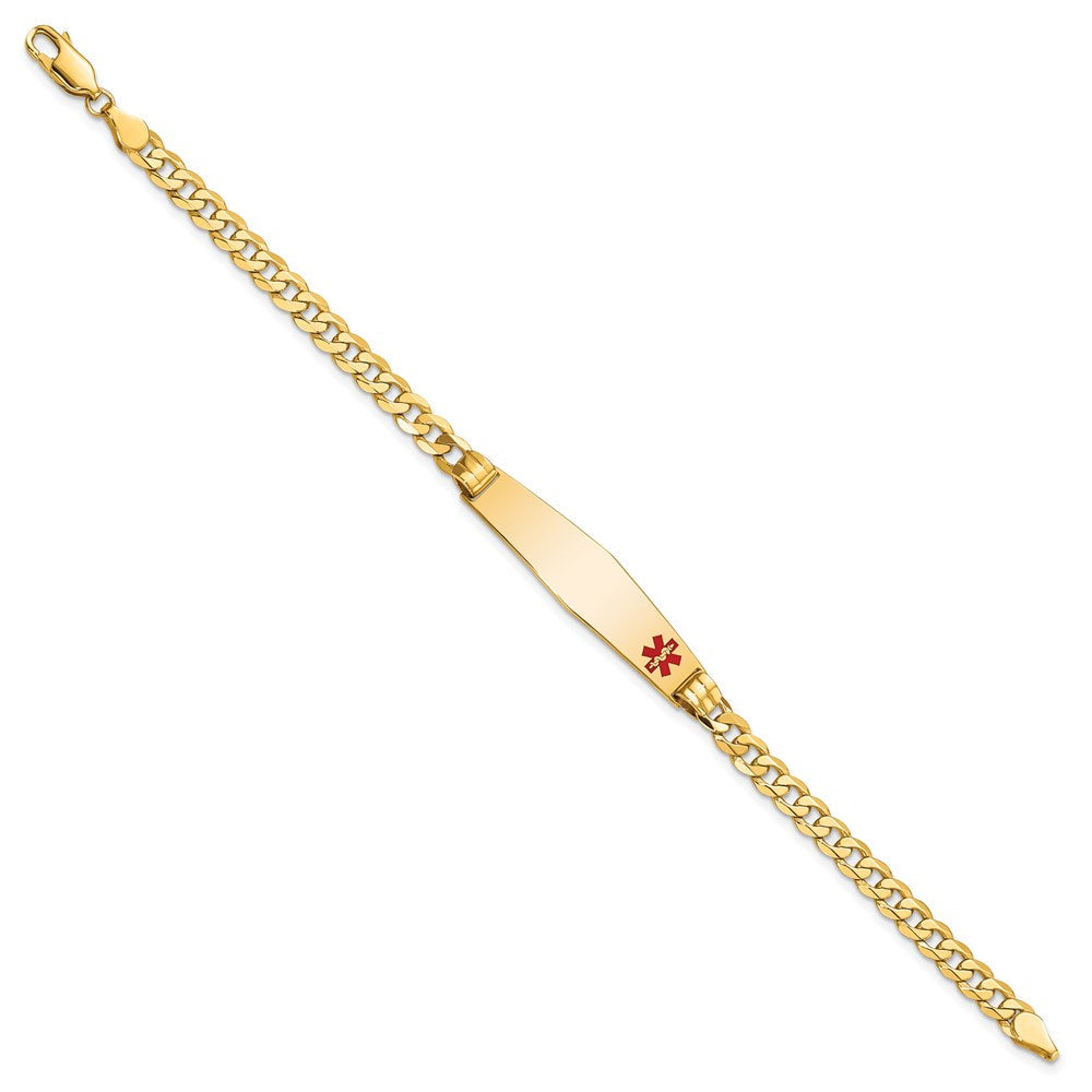 14K Gelbgold Medizinisch Massiv Kette/solid Platte Weich Diamant Form 36x9mm Off Mittig Rot Emaille Panzer Glieder 8 Zoll Id Armband