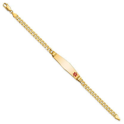 14K Gelbgold Medizinisch Massiv Kette/solid Platte Weich Diamant Form 36x9mm Off Mittig Rot Emaille Panzer Glieder 8 Zoll Id Armband
