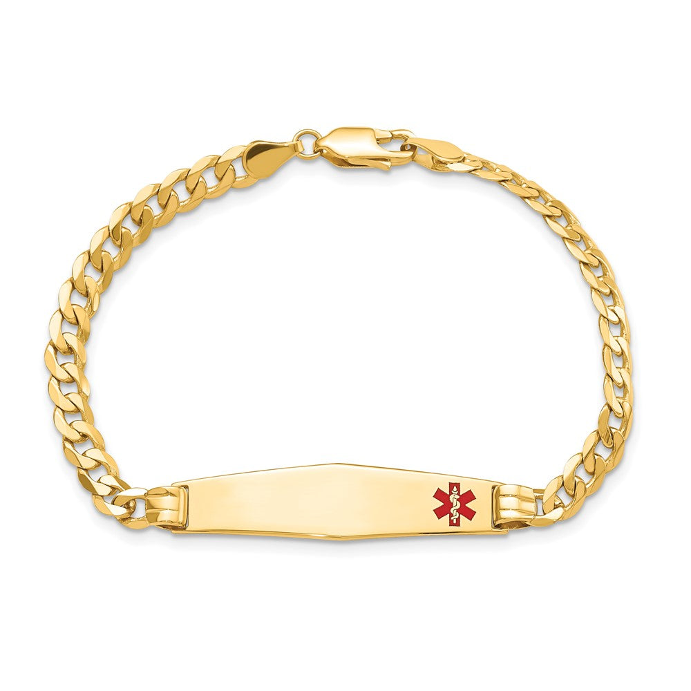 14K Gelbgold Medizinisch Massiv Kette/solid Platte Weich Diamant Form 36x9mm Off Mittig Rot Emaille Panzer Glieder 8 Zoll Id Armband