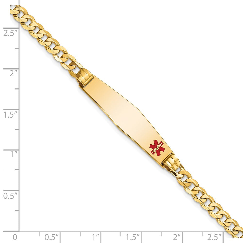 14K Gelbgold Medizinisch Massiv Kette/solid Platte Weich Diamant Form 36x9mm Off Mittig Rot Emaille Panzer Glieder 8 Zoll Id Armband