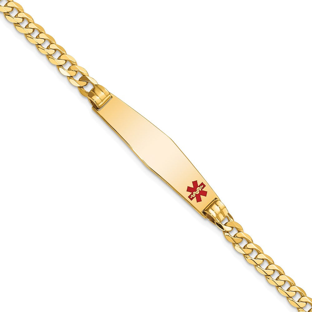 14K Gelbgold Medizinisch Massiv Kette/solid Platte Weich Diamant Form 36x9mm Off Mittig Rot Emaille Panzer Glieder 8 Zoll Id Armband