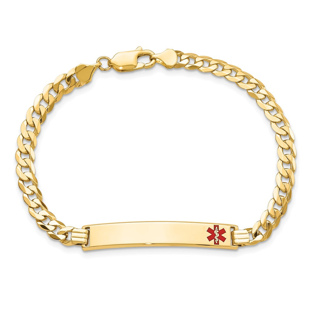 Massiv 14K Gelbgold Medizinisch Rot Emaille Panzer Glieder Id Armband