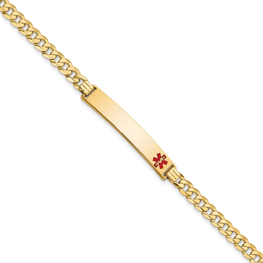 Massiv 14K Gelbgold Medizinisch Rot Emaille Panzer Glieder Id Armband