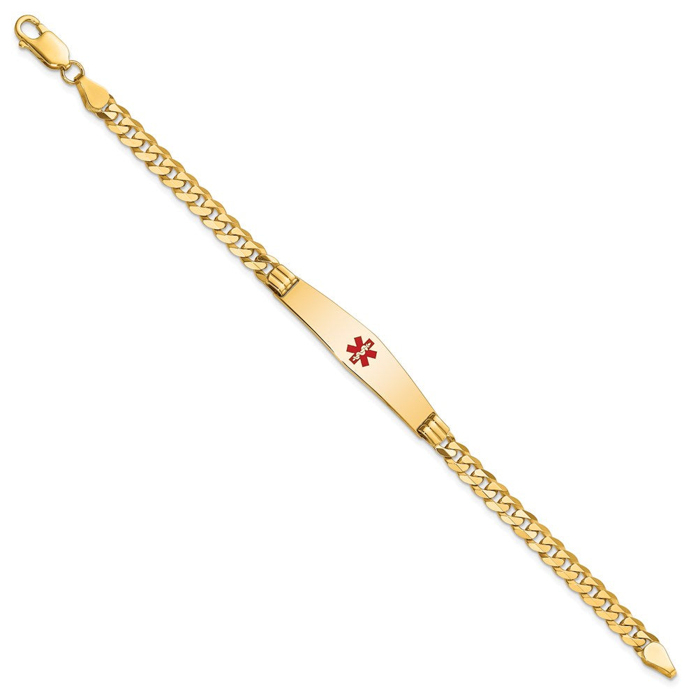 14K Gelbgold Medizinisch Massiv Kette/solid Platte Weich Diamant Form 36x9mm Centered Rot Emaille Panzer Glieder Id Armband